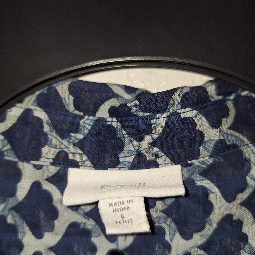 J Jill Blue Button Down Tunic Shirt W/Pockets Semi Sheer Petite Small - Picture 7 of 8